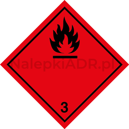 Nalepka ADR nr 3 - klasa 3 (FOLIA) Materiały ciekłe zapalne - 10x10cm (rolka po 250 sztuk nalepek)